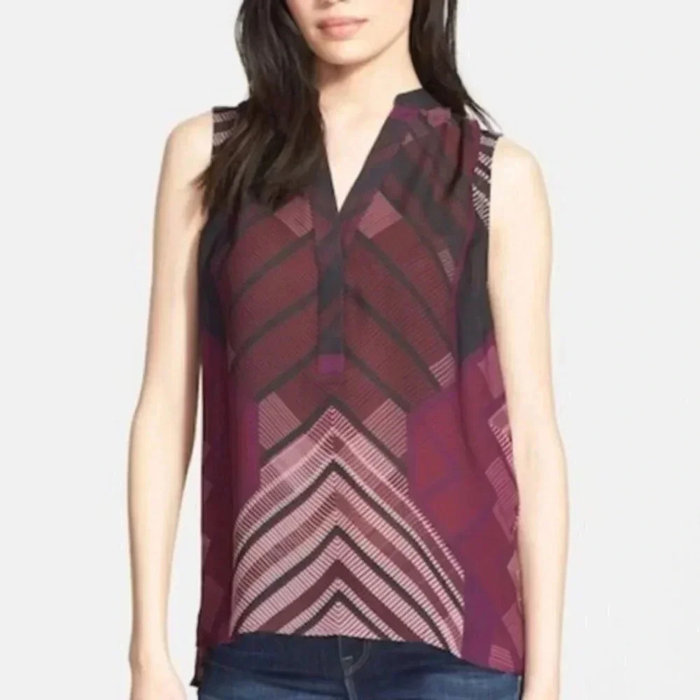 VINCE Purple Sleeveless Silk Blouse Size XS